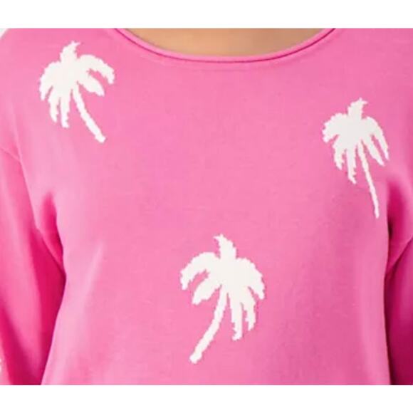 Belle Beach Pink Palm Tree Summer Sweater Pink NWOT - M - Picture 4 of 6